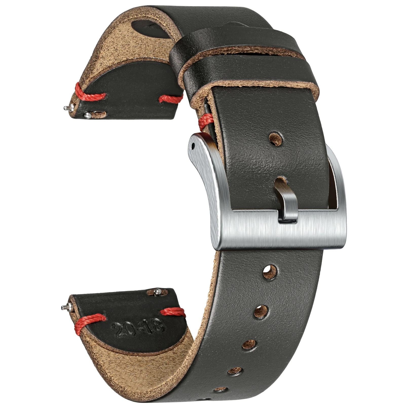 Horween Handmade Chromexcel Leather Watch Bands Black Leather Red Stitches Leather Straps 18mm 19mm 21mm 20mm 22mm