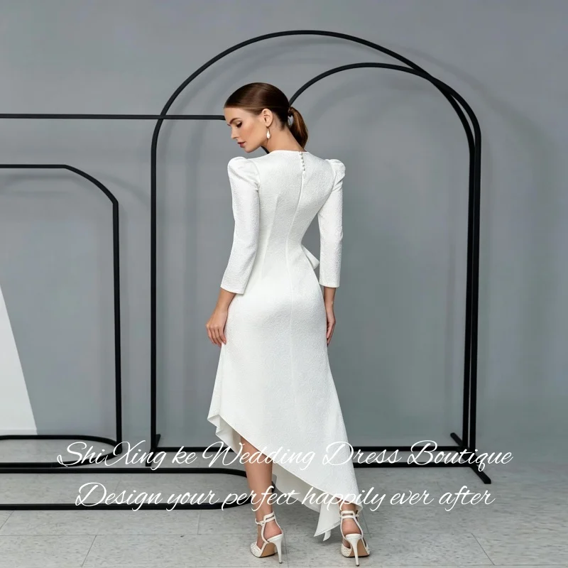 Elegant Civil Wedding Dress Natural Waist Bow Sash 3/4 Long Sleeve Satin Vestidos De Novia Customized