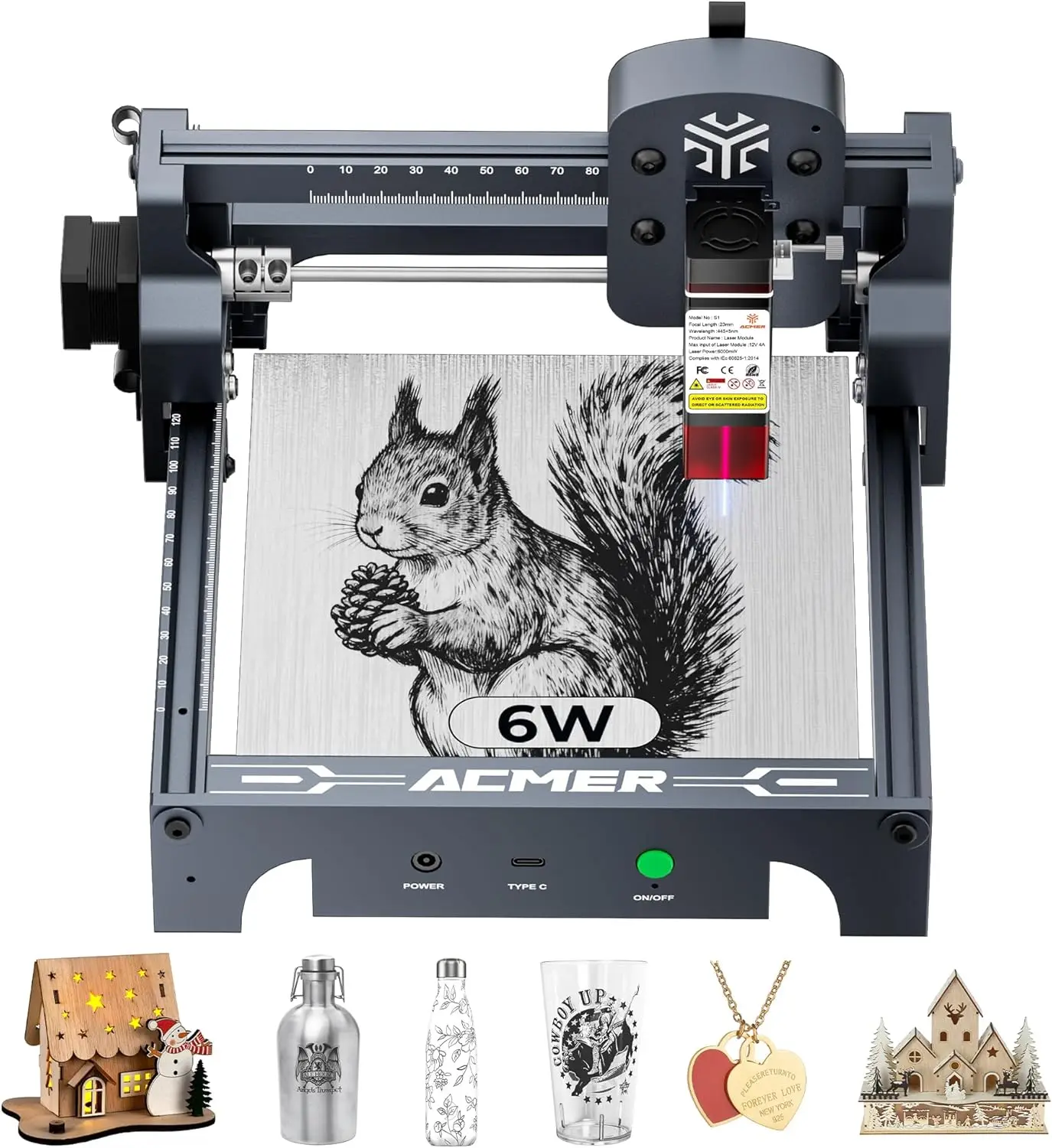 ACMER S1 Laser Engraver, 6000mW Laser Engraver Machine Higher Accuracy Lazer Cutter and Engraving Machine with Working Area