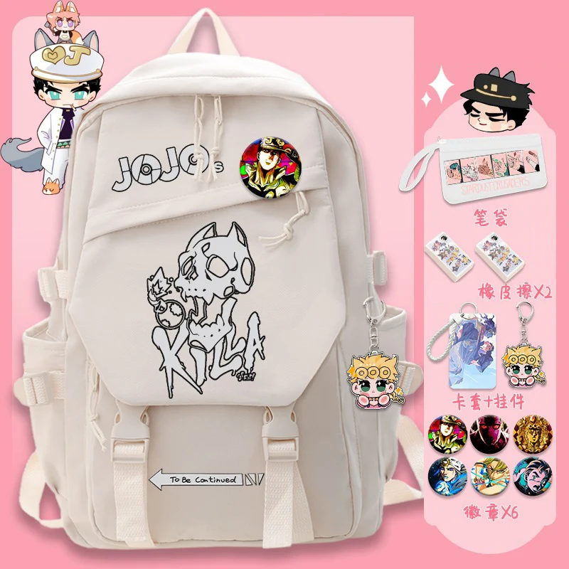 32×45×13cm Black White, JoJo's Bizarre Adventure, Anime, Student Kids Teens School Bags, Backpacks, Girls Boys