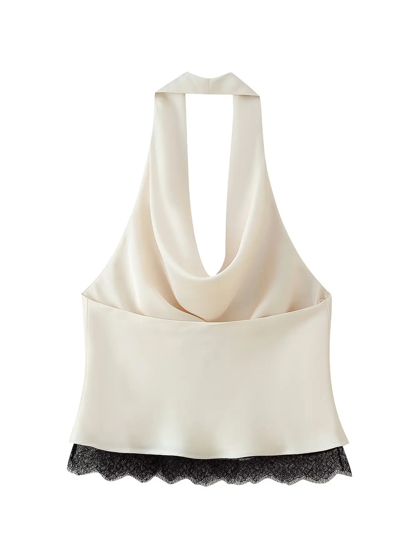 Conjunto de falda y top con cuello halter de satén adornado con encaje para mujer, novedad de Otoño de 2025
