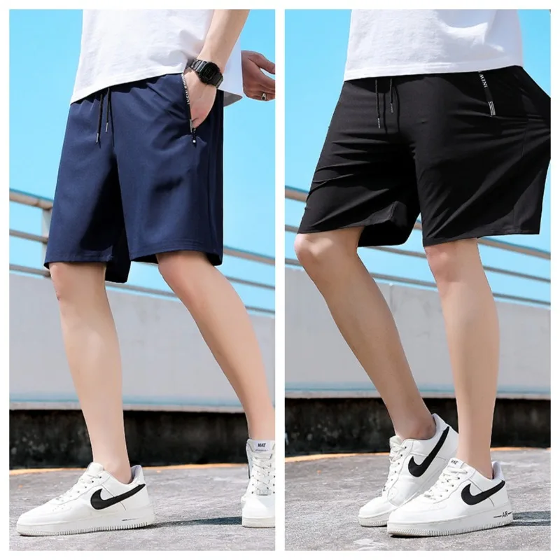 Men's Summer Fashionable Ice Silk Quick Drying Five Minute Shorts for Outdoor Baseball Sports Loose Breathable Versatile Shorts