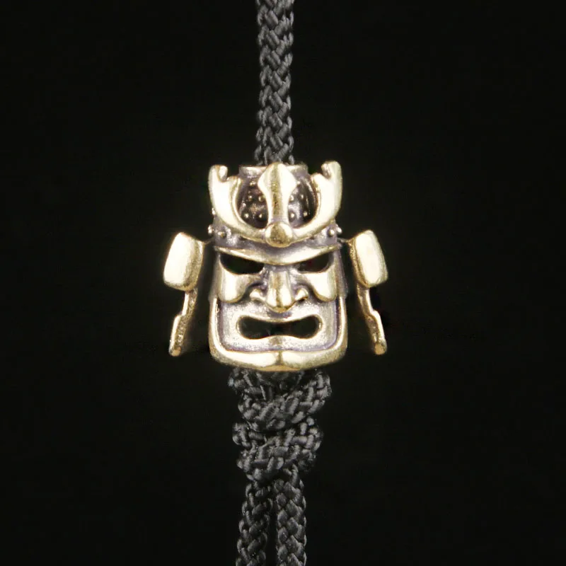 Vintage Brass Samurai Menpo Helmet Bead, EDC Paracord Knife Lanyard Pendant Keychain DIY Accessories Home decoration
