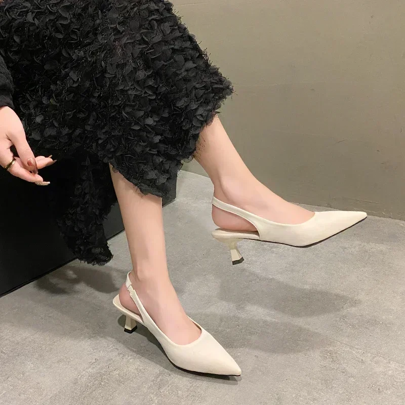 Fashion Shoes for Ladies Slingbacks Slip on Women Pumps Spring Pointed Toe Solid Sexy Dress Party Stilettos or Thin Heels Shoes