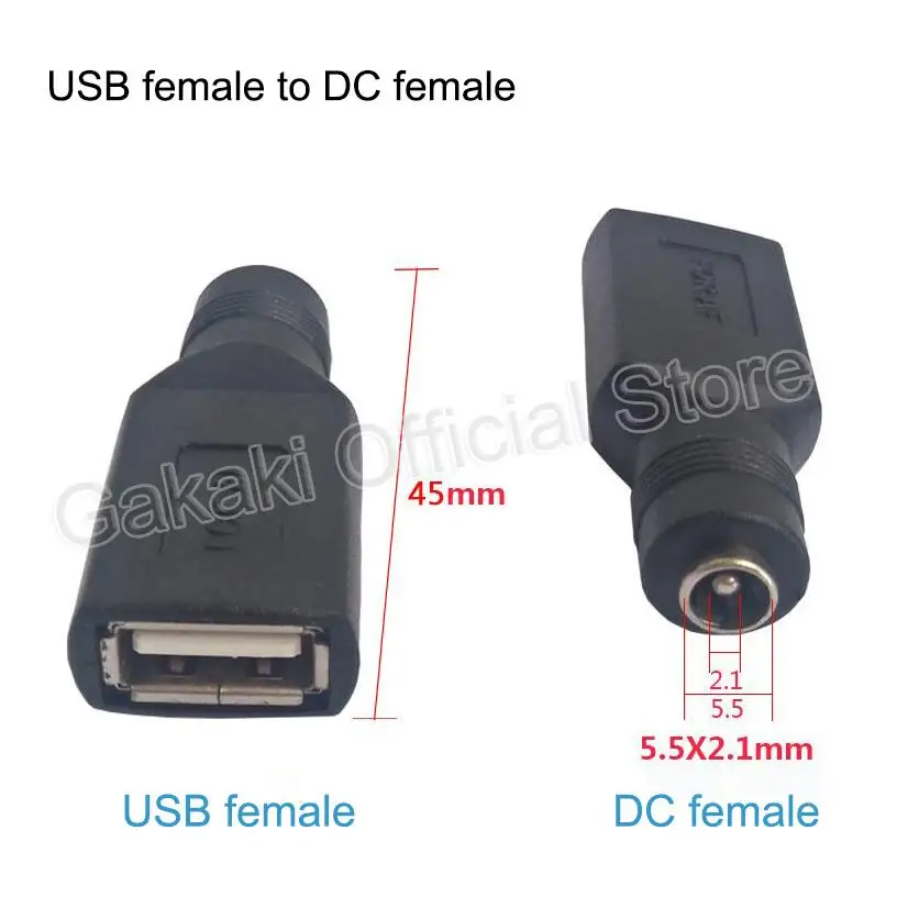 DIY Connector 5.5*2.1mm DC Female Power Jack To USB 2.0 Type A Male Plug Jack Socket 5V DC Power Plugs Adapter Laptop