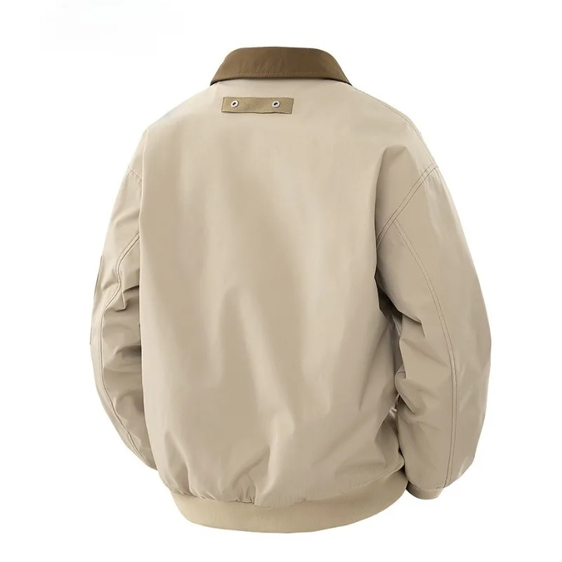 American Retro Pilot Jacket Men Spring and Autumn Super Hot Workwear Lapel Jacket Contrasting Color Men's Casual Simple Stylish