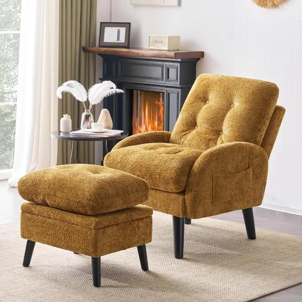 

Upholstered Comfy Armchair with Adjustable Backrest&Storage Footrest, Lazy Chair Reading Chair
