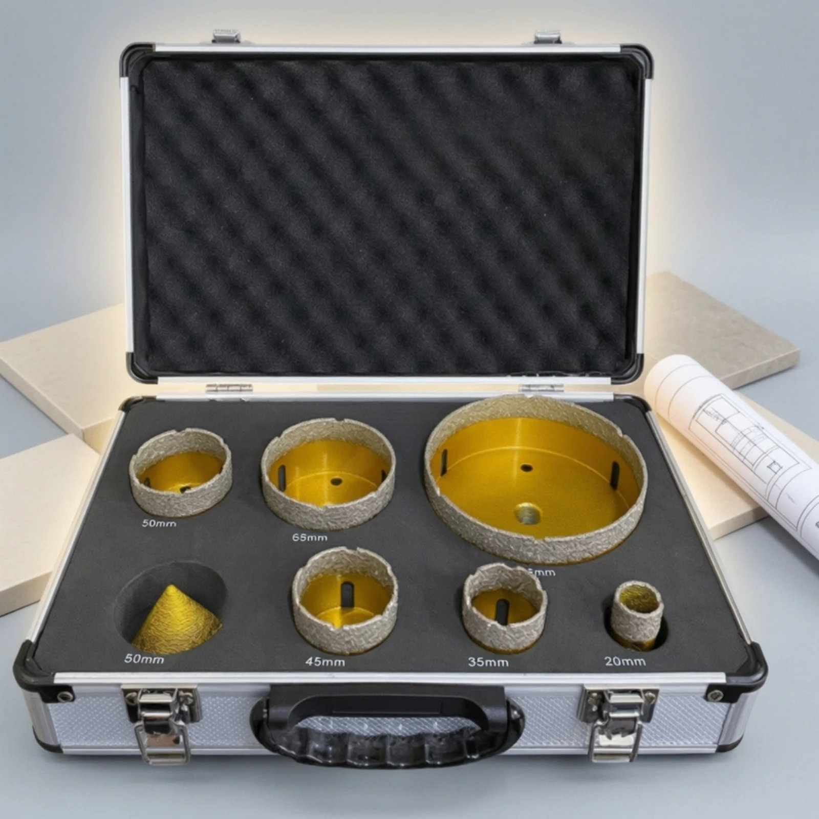 7 Pieces Diamond Hole Saw Kit High-Temperature Resistant Hole Saw Set with Case Tools Multi-Size Hardware Wet for Tilers