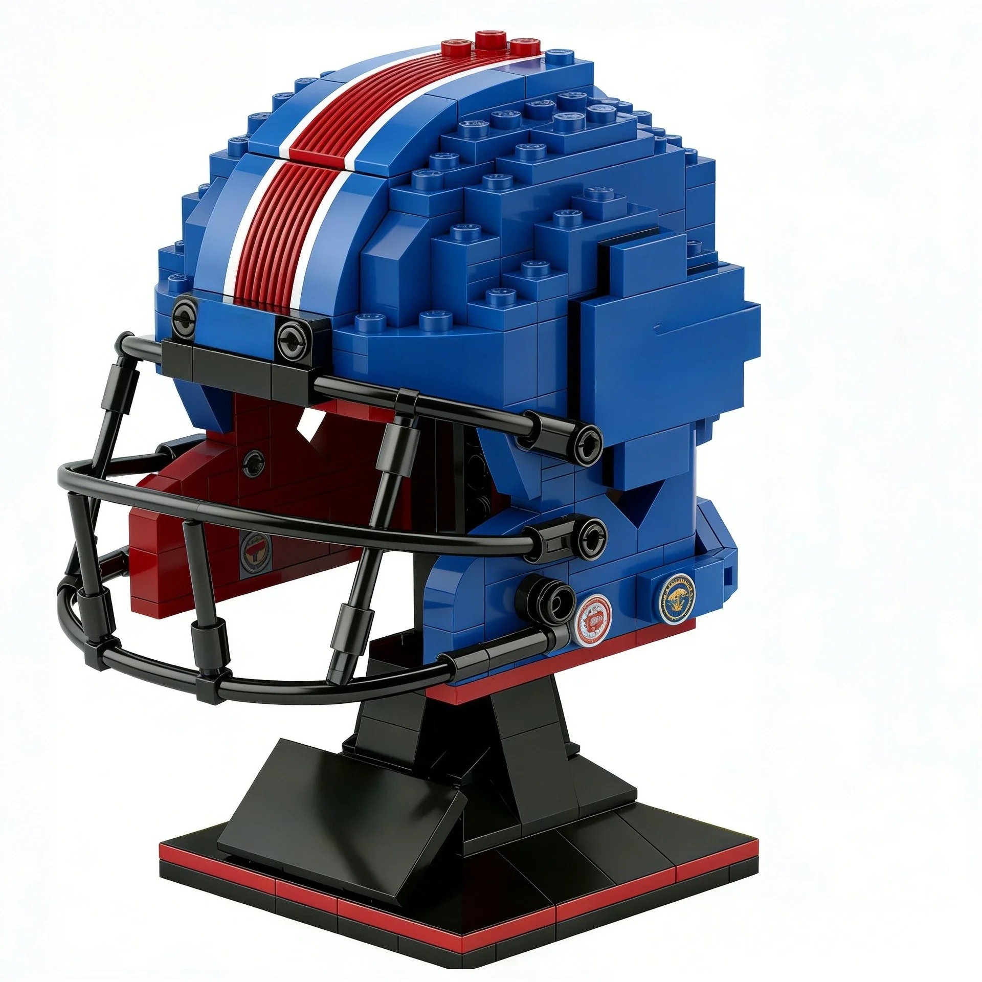 MOC Football Rugby Helmet Building Blocks with Display Stand Sport Theme Collectible Model Bricks DIY Assembly for Sports Lover