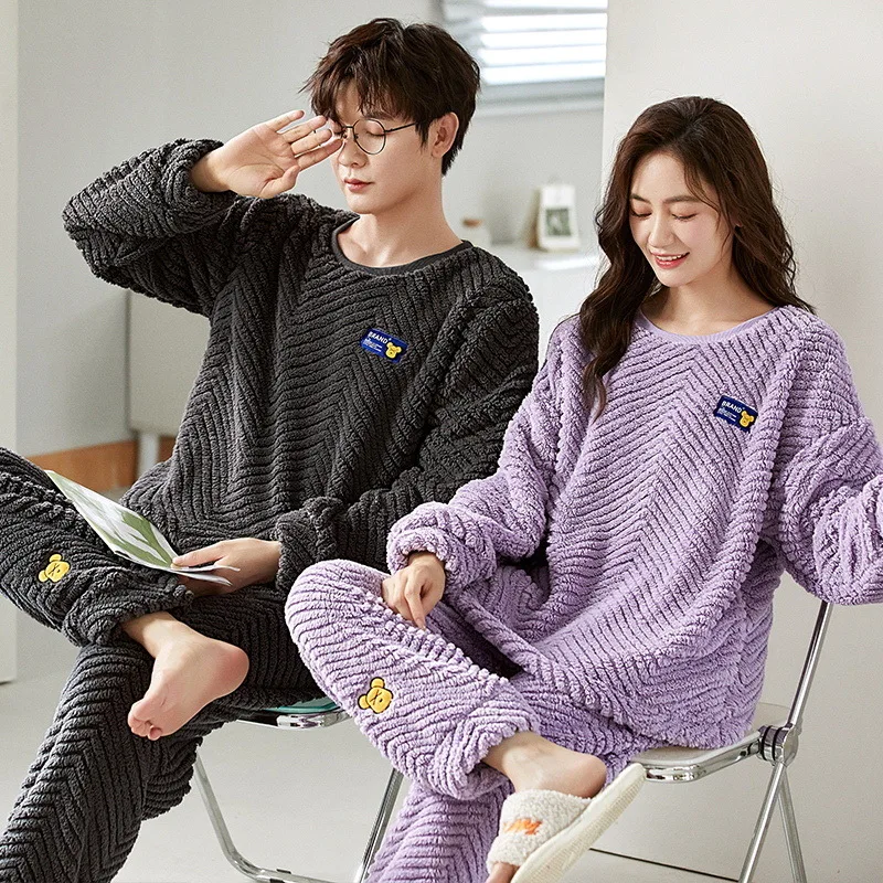 2024 Women Men Winter Thicken Warm Pyjamas Couples Pajamas Sets Sleepwear Cartoon Dinosaur Korean Lovers Homewear Soft Pijama