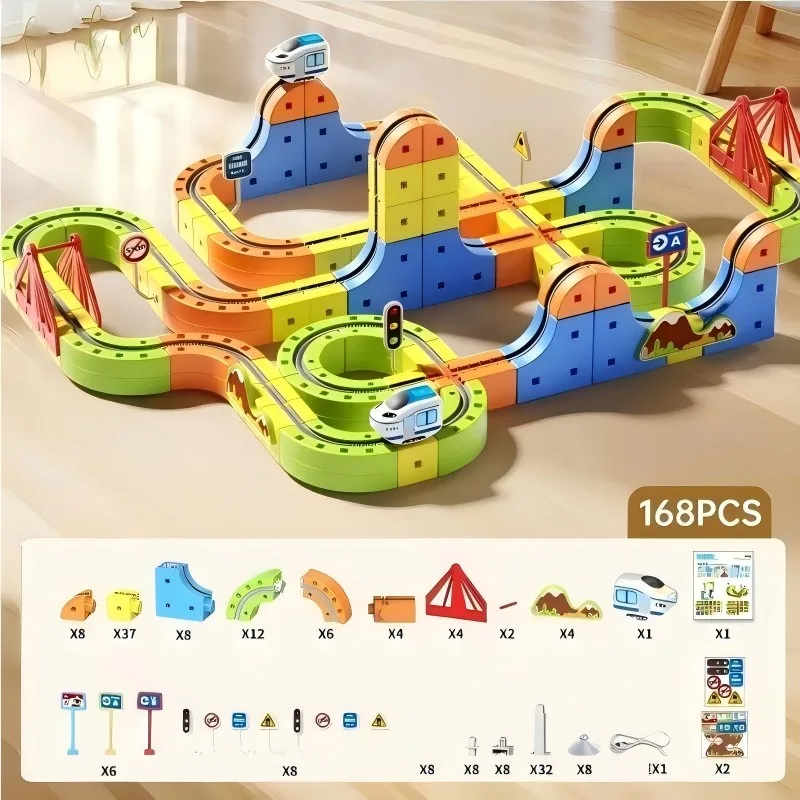 Newest Magic Track Train Cube Electric Assembled Magnetic Rail Building Blocks Accessories Educational Toys Kids Birthday Gifts