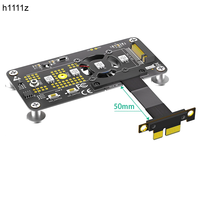 

5CM M.2 NVME M-Key to PCI Express 3.0 X1 Extension Cable Riser Card with Cooling Fan RGB LED Magnetic Pad for 2230-2280 NVME SSD