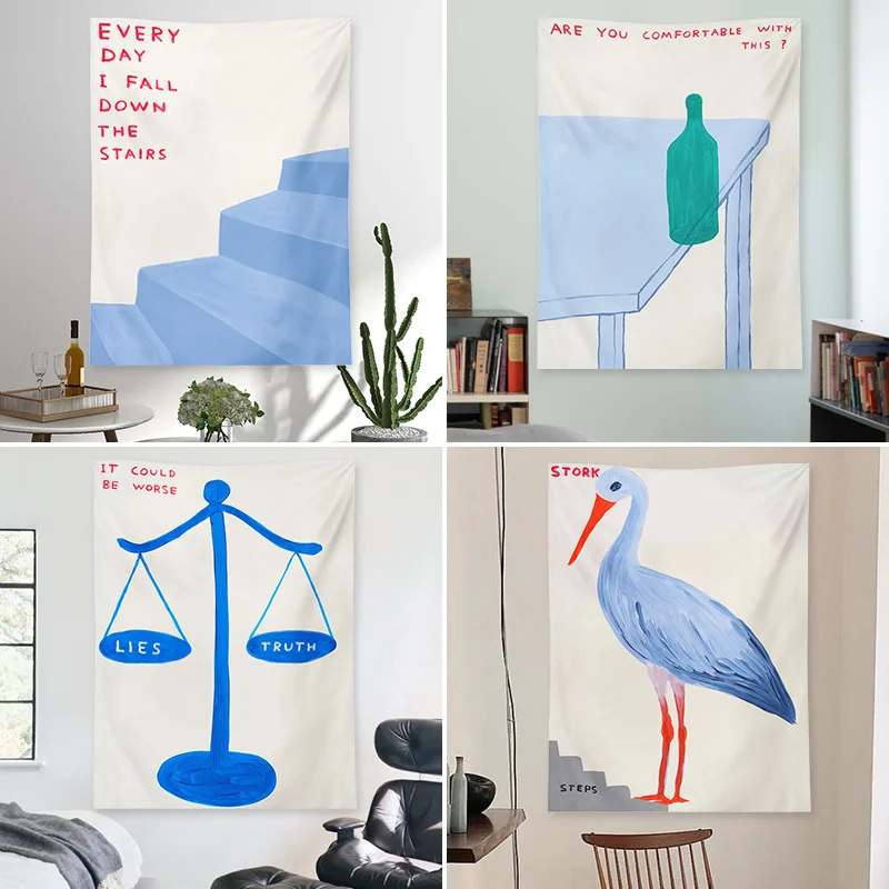 

Blue tapestry wall decoration fabric live streaming background fabric wall hanging cloth bedroom room tapestry decor aesthetic