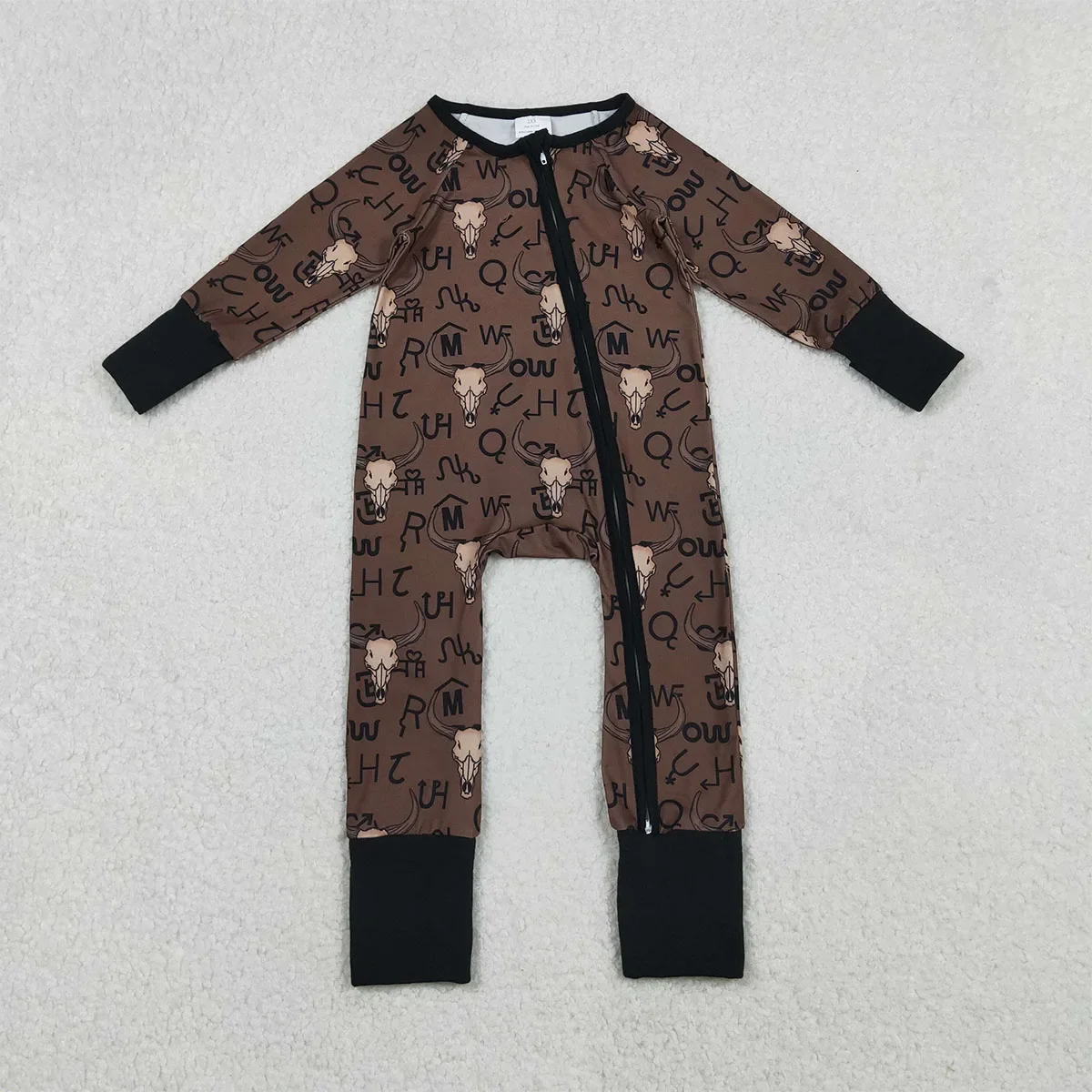 

Wholesale Baby Boy Toddler Western Bull Skulls Long Sleeve Two Way Zipper Newborn Bubbles Romper Kids Sleepers Infant Onesies