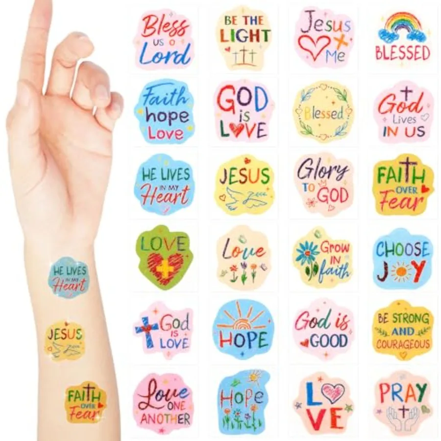 

240 Pcs Religious Christian Tattoos Temporary for Glitter Face Tattoos Cool Body Sticker Costume Accessory for Adults Boys Girl