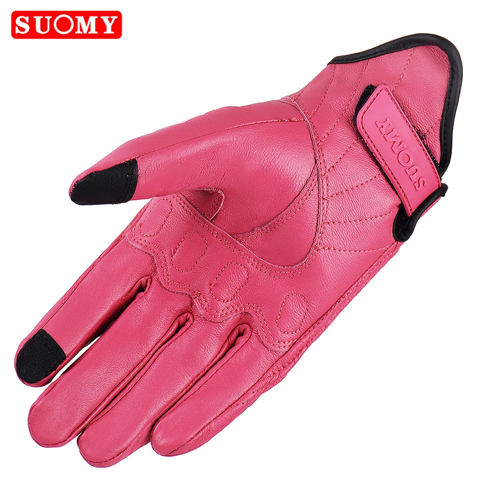 Suomy Retro Goatskin Motorcycle Gloves Summer Leather Motorbike Motocross Riding Gloves Brown Unisex