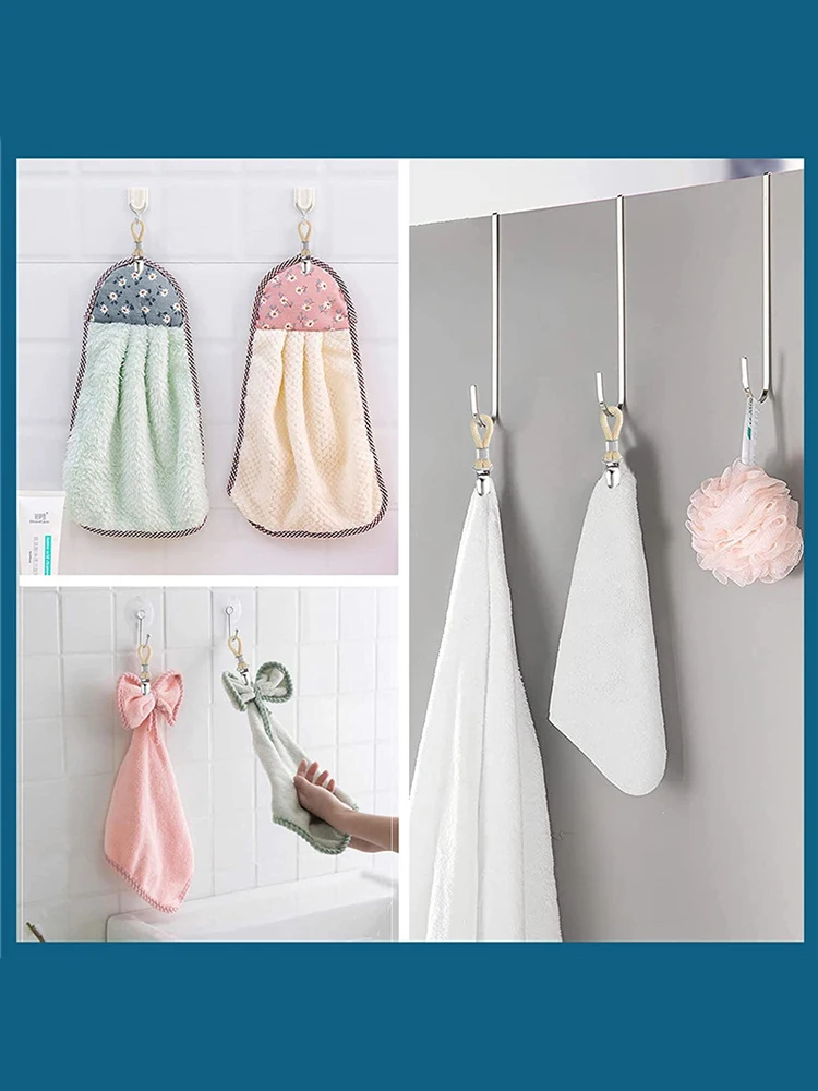 4 Stück Handtuch-Aufhängesclips, geflochtene Mehrzweck-Baumwollschlaufe, Metallhaken, Küchen- und Badezimmer-Aufbewahrungsklammern, Socken- und Kleiderhaken – Detail 5