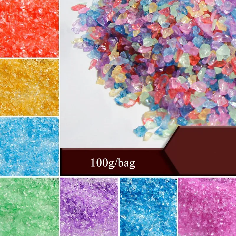 100g 3-8mm Small Transparent Glass Gems Mosiac Tiles Sand Stones DIY Craft Mosaic Candle Holder Glass Beads Fish Tank Decor