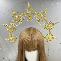 Lolita Headband Golden Mary Apollo Sun Halo Goddess Crown Party ChurchHeadwear Halloween Costume Exaggerated Headpiece