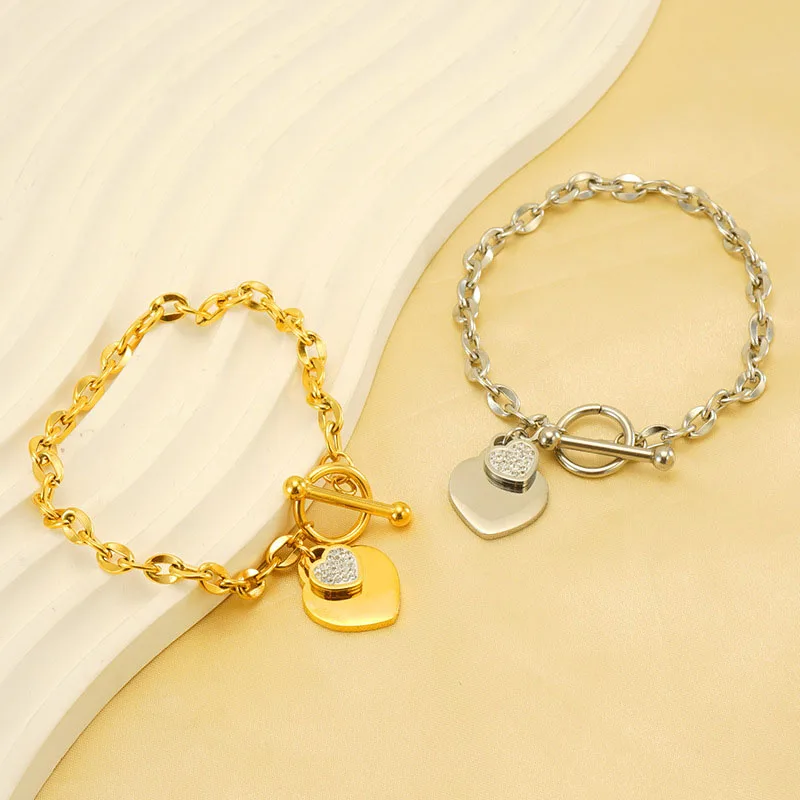 

10 шт. браслет в форме сердца с женским нишевым дизайном, модная оптовая продажа, аксессуары с пряжкой из нержавеющей стали, очаровательные ювелирные изделия для женщин