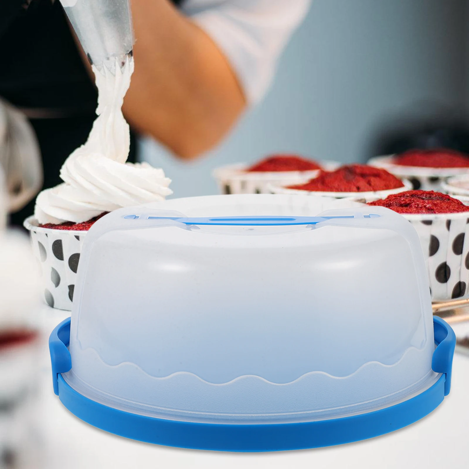 

6 Inch 8 Inch Reusable Plastic Cake Preservation Box Blue Portable Travel Holder Round Bakery Packing Dessert Container