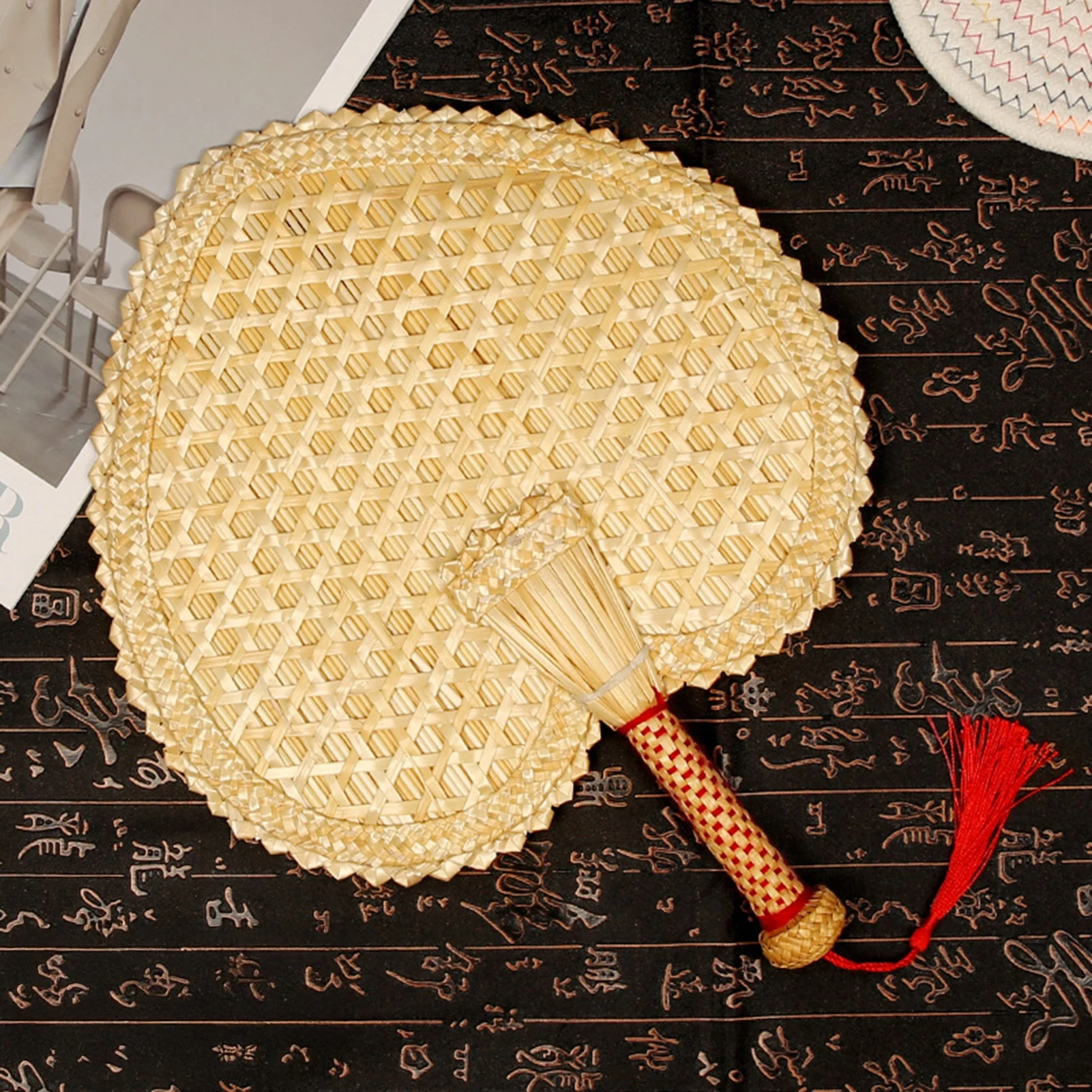 Hand Fan Hand-Woven Straw Fan Handheld Wheat Straw Fans Rustic Chinese Manual Fan for Summer Cooling DIY Decor Wedding Palm Gift