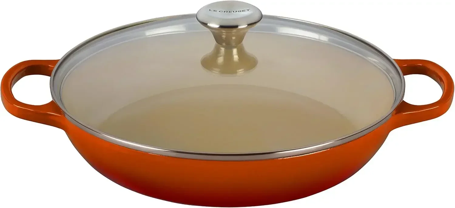 of America Enameled Cast Iron Buffet Casserole with Glass Lid, 3 1/2 quart, Flame
