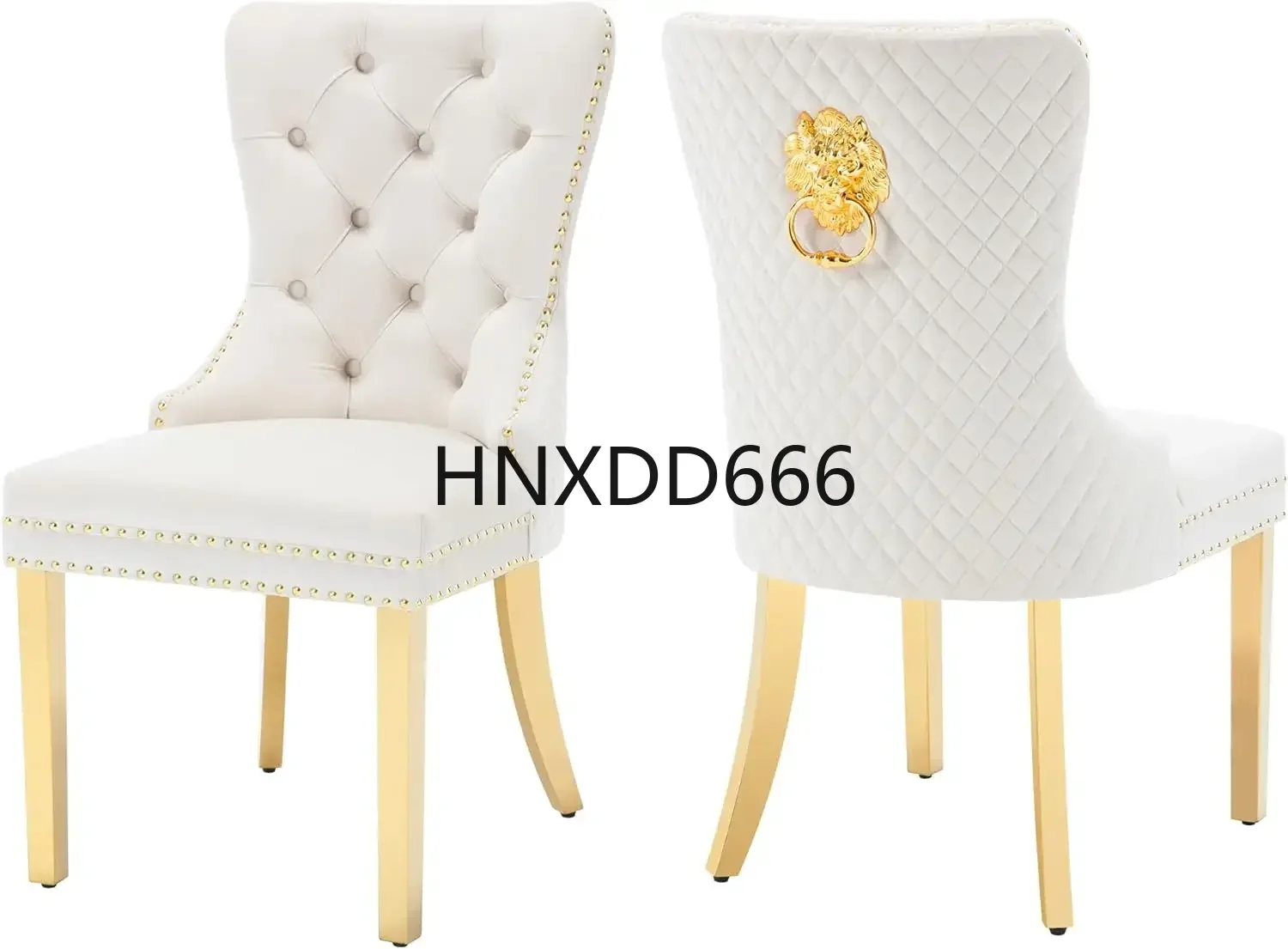 Dining Chairs Set of 6, Luxury Velvet Tufted Legs  Nailhead Trim, Back Lion Head Pull Ring  Rhomboid Pattern, Kitchen Chairs