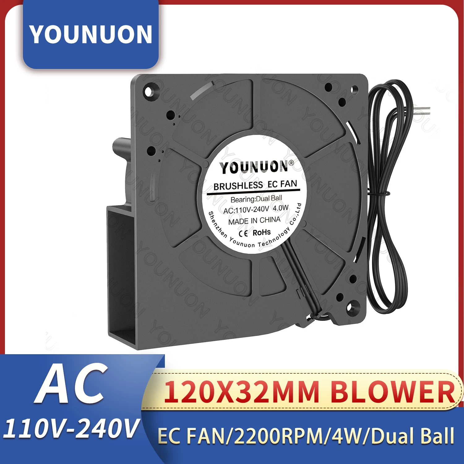 

YOUNUON Dual Ball 120mm 12032 EC Brushless Blower Fan AC 110V 115V 120V 220V 240V 12cm 120x120x 32mm Axial Blower Fan