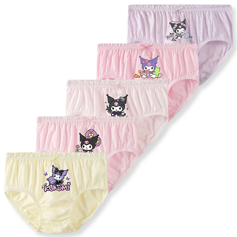 5-Piece Cotton Children Triangle Underwear Cute Cartoon Character Kuromi Beautiful Girls Briefs Comfortable Fit Girls Panties