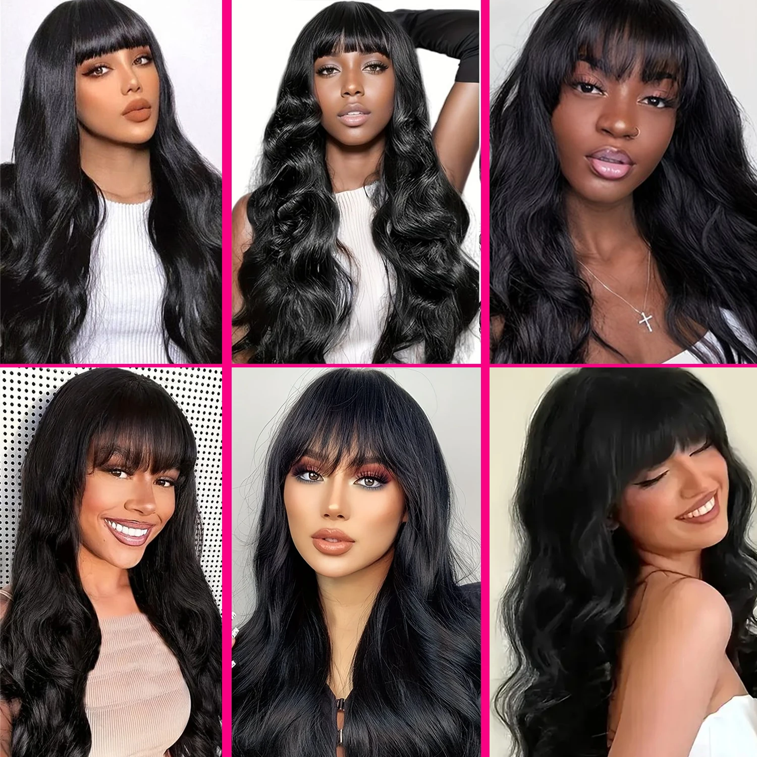100% Human Hair Wig with Bangs Human Hair Body Wave 18-32 inch Brazilian Remy Hair Wig Natural Color Wig Body Wavy for Women