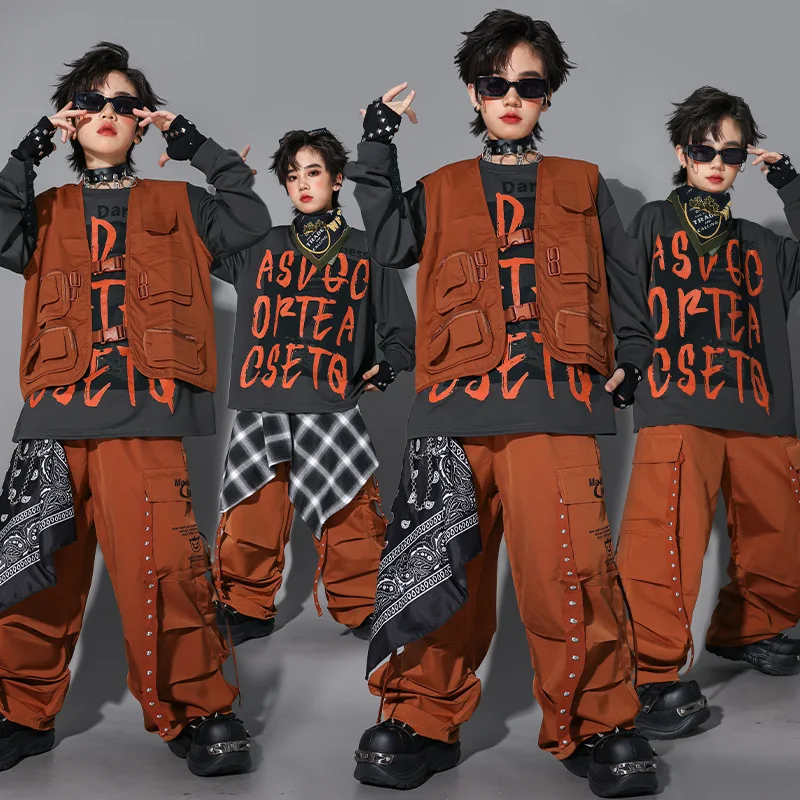 Kids Teens Hip Hop Boys Streetwear Graffiti Sweatshirt Vest Street Dance Cargo Pants Girls K-pop Jazz Costume Child Clothes Sets