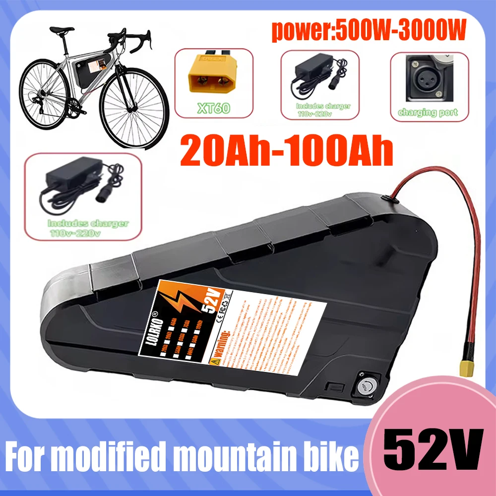 

52V Triangle Battery 20AH-100AH Large Capacity, Built in BMS Protection, Airfreight, Application 500W-2000W