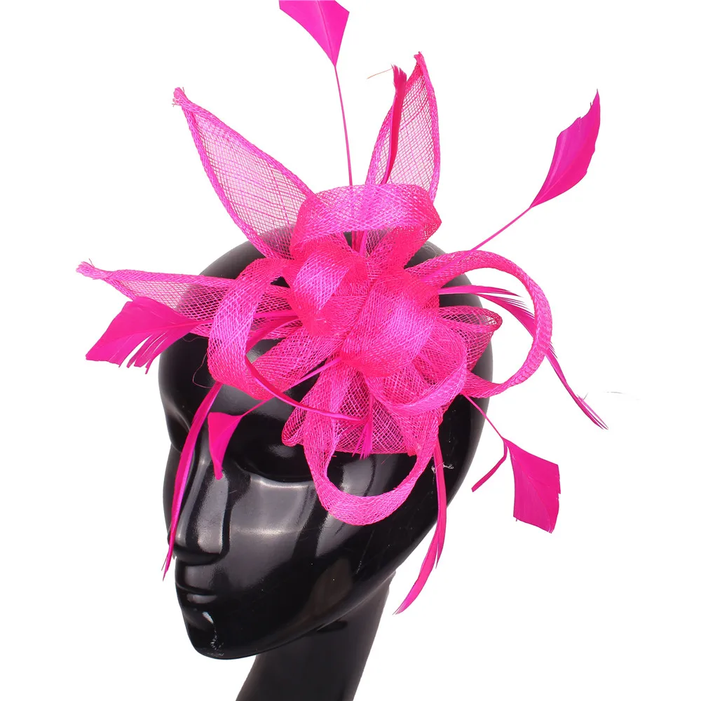 Hot Pink Fashion New Headwear For Ladies Formal Church Fascinators Hair Accessories Fancy Feathers Headdress Womens Mariage Hats