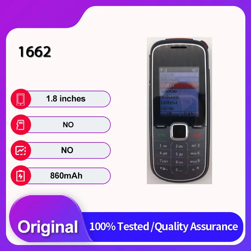 Разблокированный оригинальный мобильный телефон 1662 с одной SIM-картой, GSM 900/1800, Bluetooth, русско-арабская клавиатура, сделано в Финляндии Разблокированный оригинальный мобильный телефон 1662 с одной SIM-картой, GSM 900/1800, Bluetooth, русско-арабская клавиатура, сделано в Финляндии