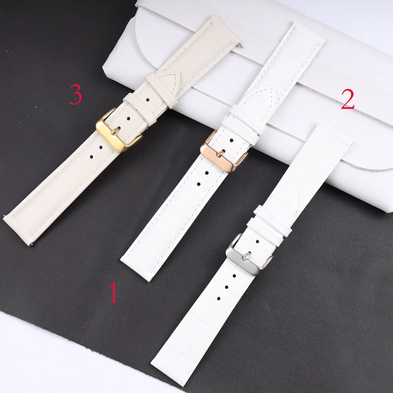 For Tissot Cartier DW White Strap 12mm 14mm 16mm 17mm 18mm 20mm Rose Gold metal Watch buckle Genuine Leather Women Watchband