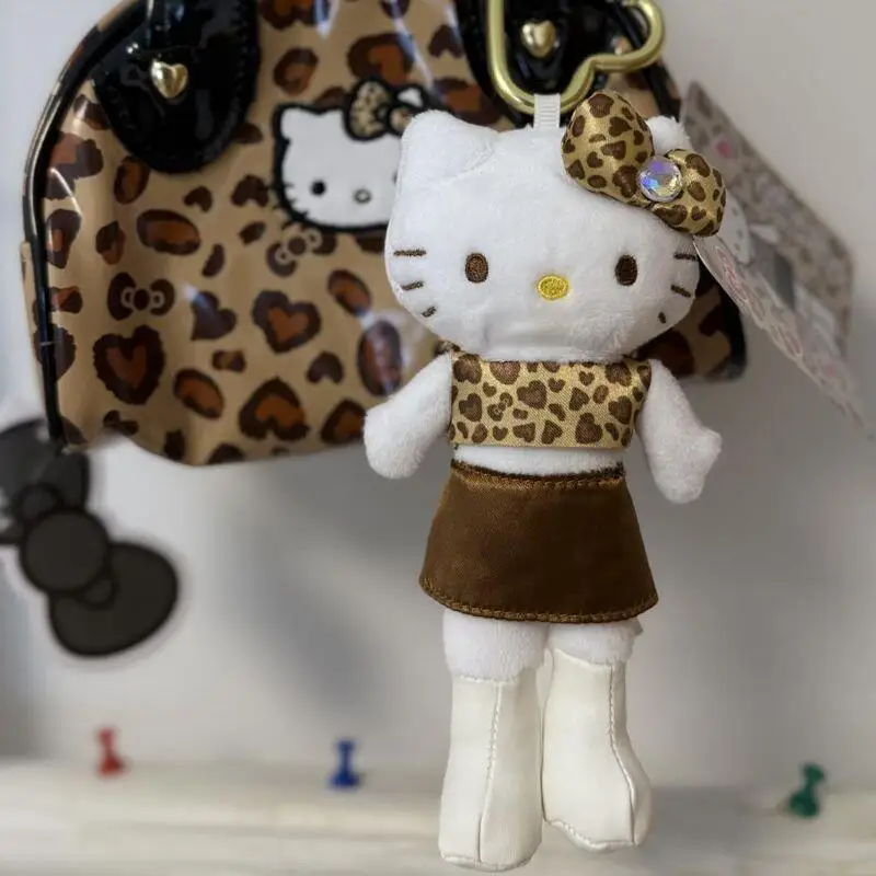 レトロヒョウ柄サンリオハローキティぬいぐるみおもちゃスパイシーガールスタイルぬいぐるみキーホルダーバックパックペンダント装飾誕生日ギフト