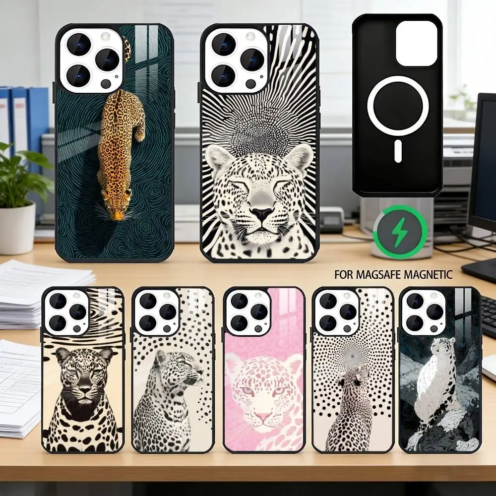 Artistic Leopard  Phone Case For iPhone17,16,15,14,13,12,11 Plus,Pro Magnetic with Magsafe Wireless Charging