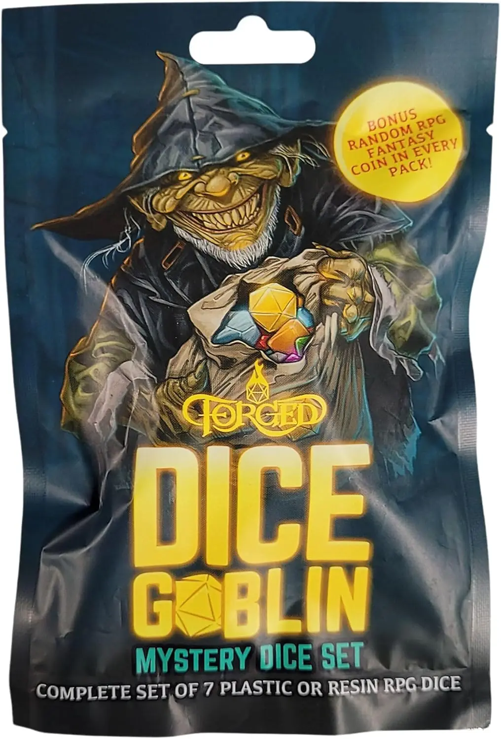 

Mystery Dice Set of 7 with Metal RPG Coin - Random Resin or Plastic Polyhedral Dice for Game Night