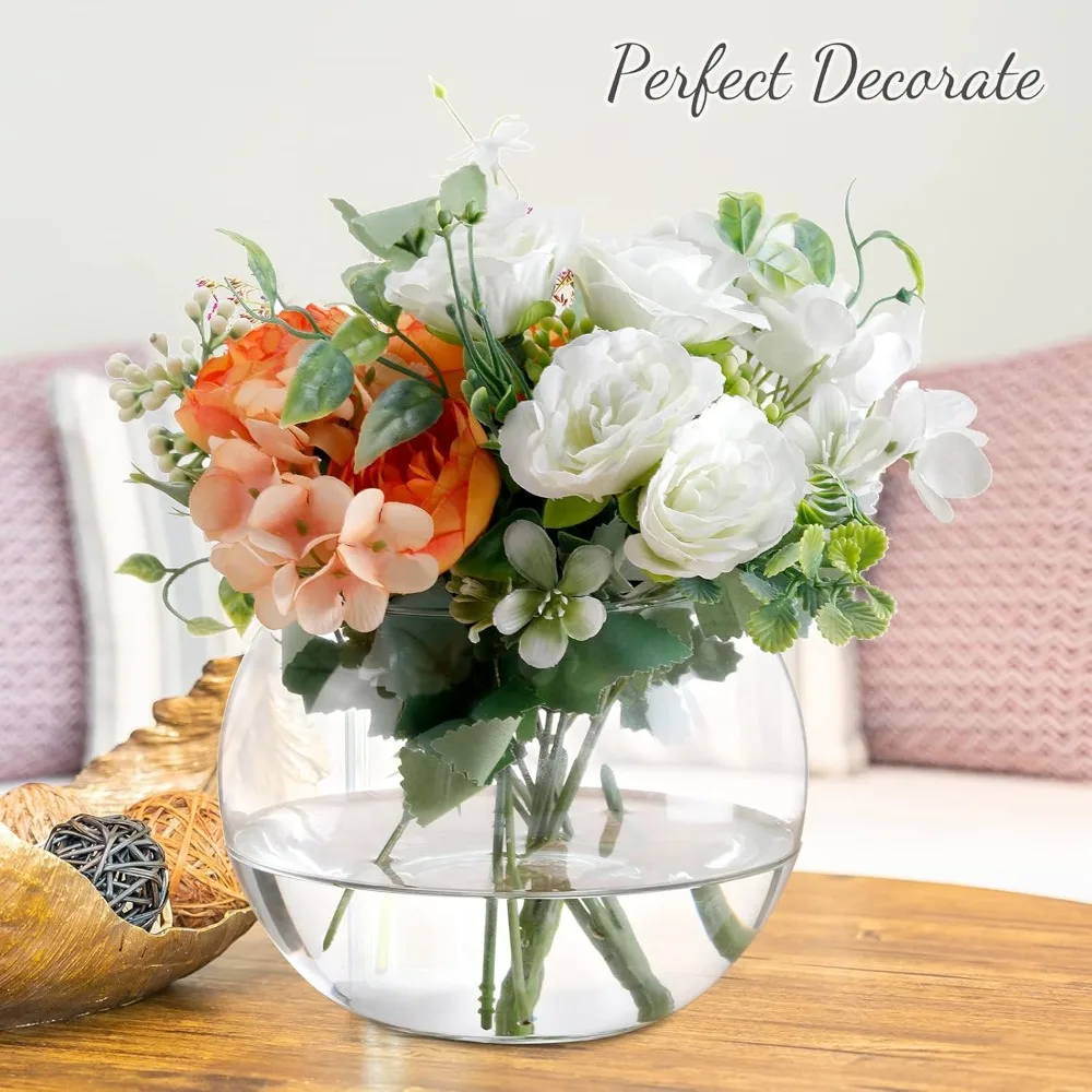 مجموعة مزهرية زجاجية شفافة (6 قطع) - زارع تررم دائري لقطع مركزية لحفلات الزفاف، ديكور المنزل، وعاء السمك