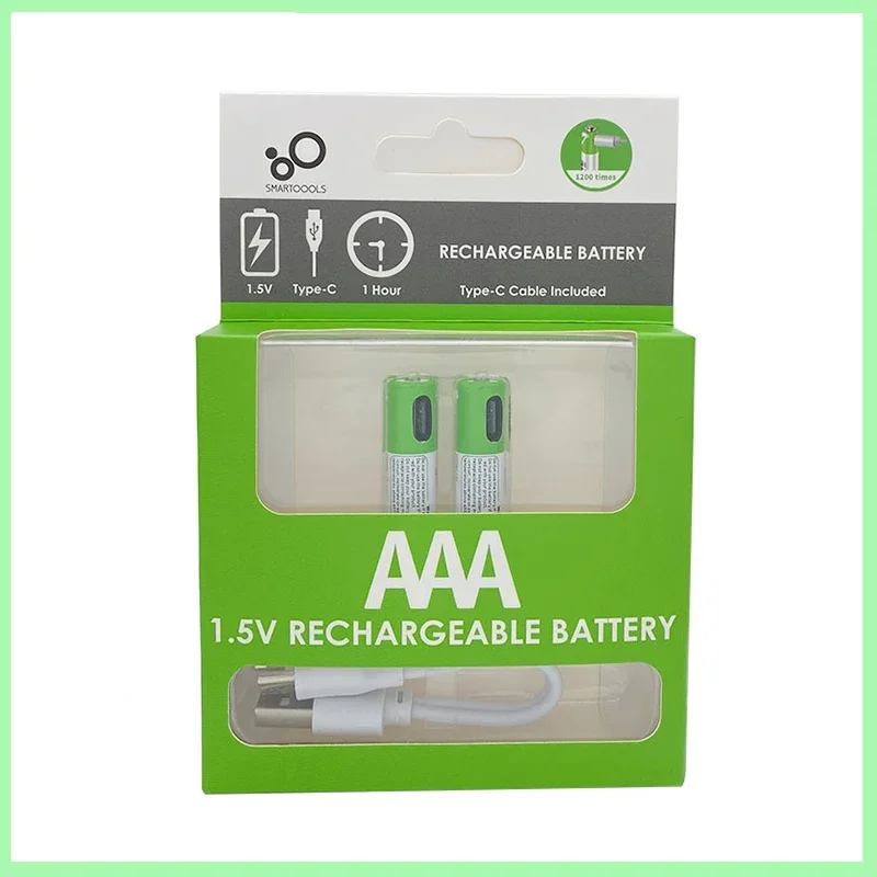 

New packaging USB AAA Rechargeable Batteries 1.5V 750 mWh li-ion battery for mouse toy remote control+Type-C Cable