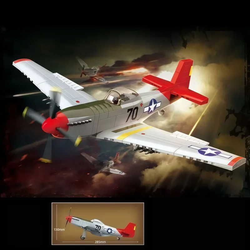 

Vintage WWII Fighter Aircraft Building Bricks Kit, Detailed US Military Plane Model, Collectible STEM Toy for Aviation Enthusias