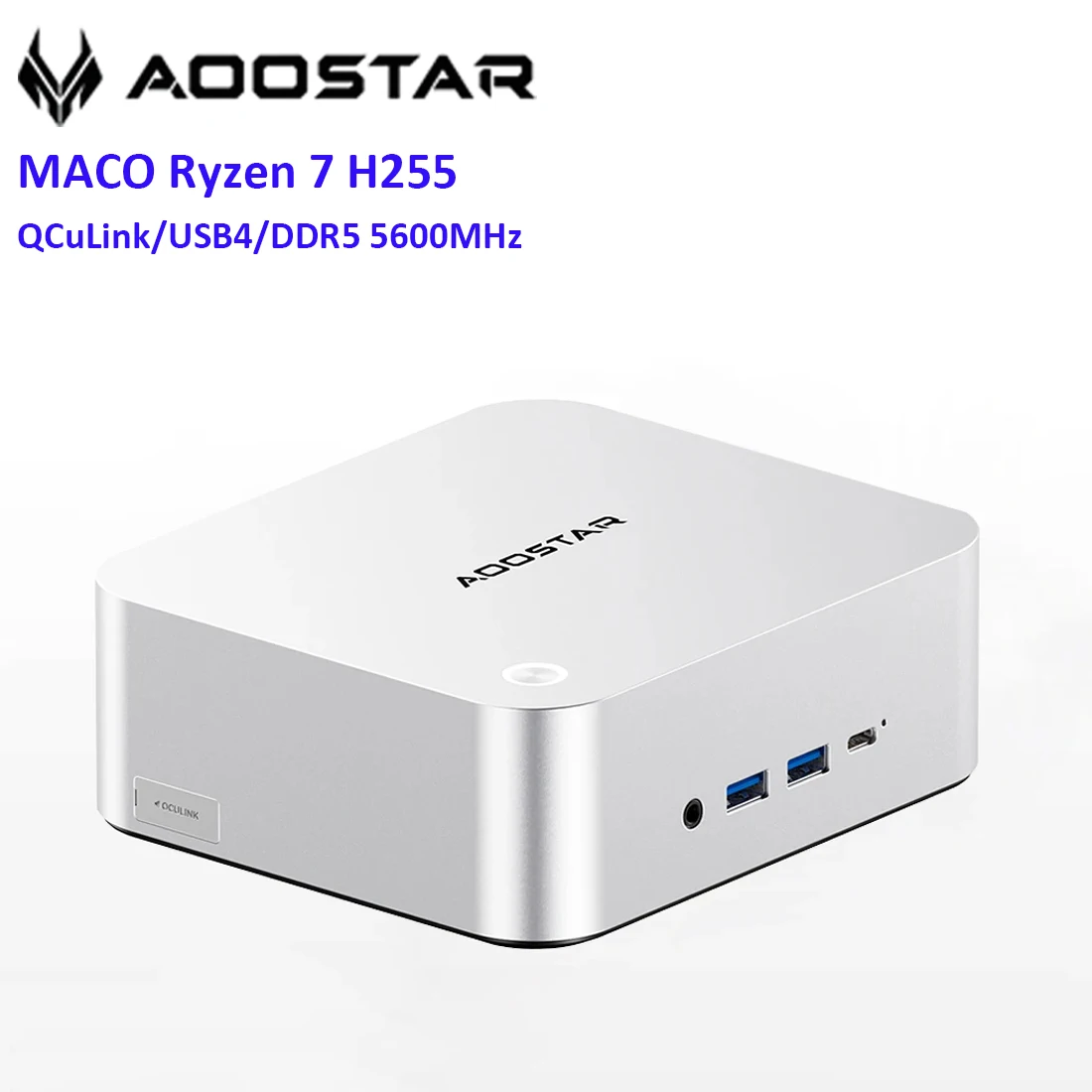 AOOSTAR MACO 미니 PC AMD 라이젠 ™   7 H 255 듀얼 DDR5 5600MT/s 듀얼 M.2 PCIe4.0 SSD WiFi6 BT5.2 듀얼 2.5G LAN OCulink USB4 데스크탑