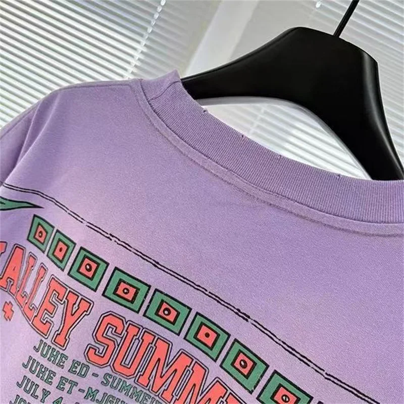 

VALLEY фиолетовые потертые футболки американские винтажные из чистого хлопка для мужчин и женщин Valley оверсайз с коротким рукавом