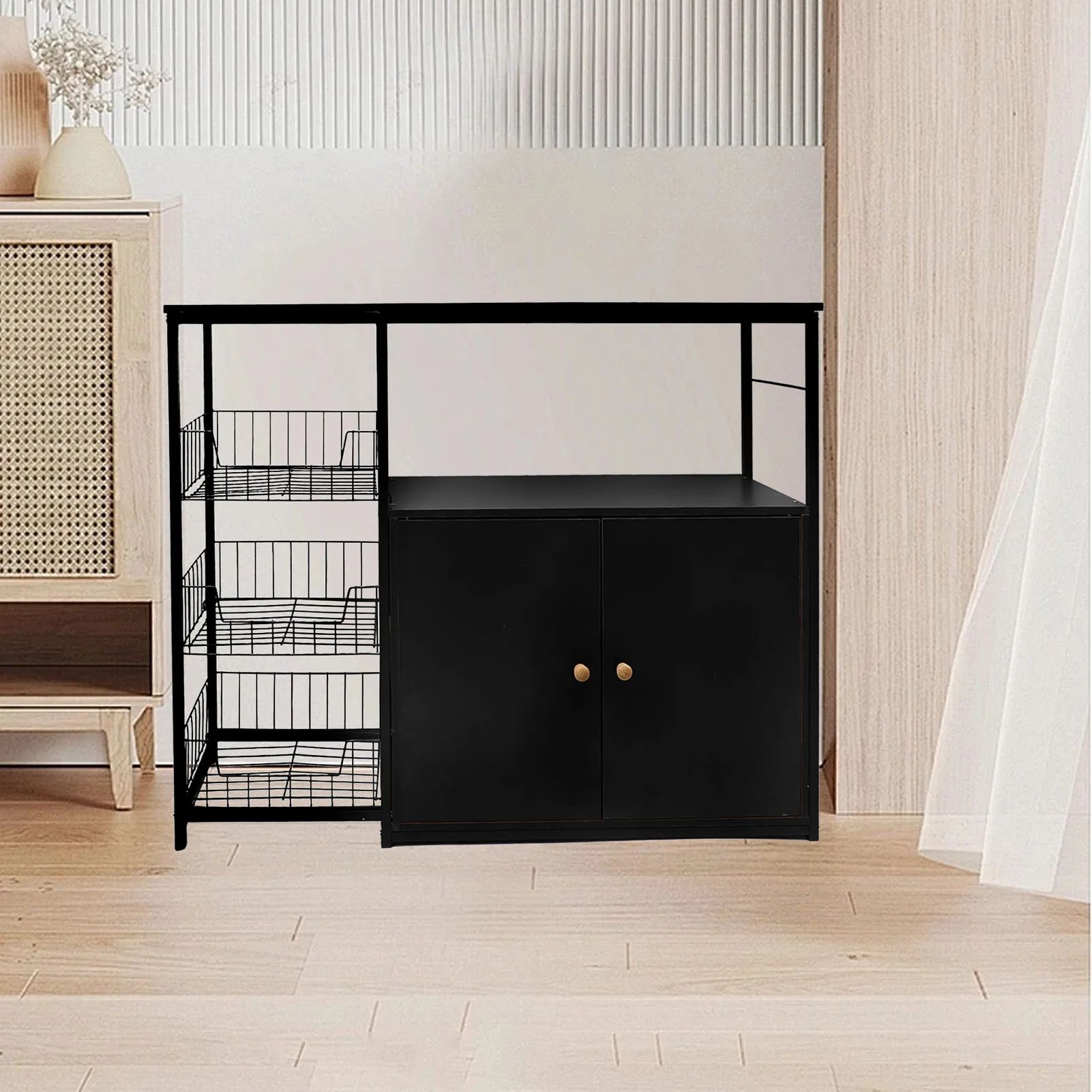 

Kitchen Storage Cabinet Multifunctional Floor Standing Sideboard Cabinet Microwave Shelf Organizer Rack Pot Storage