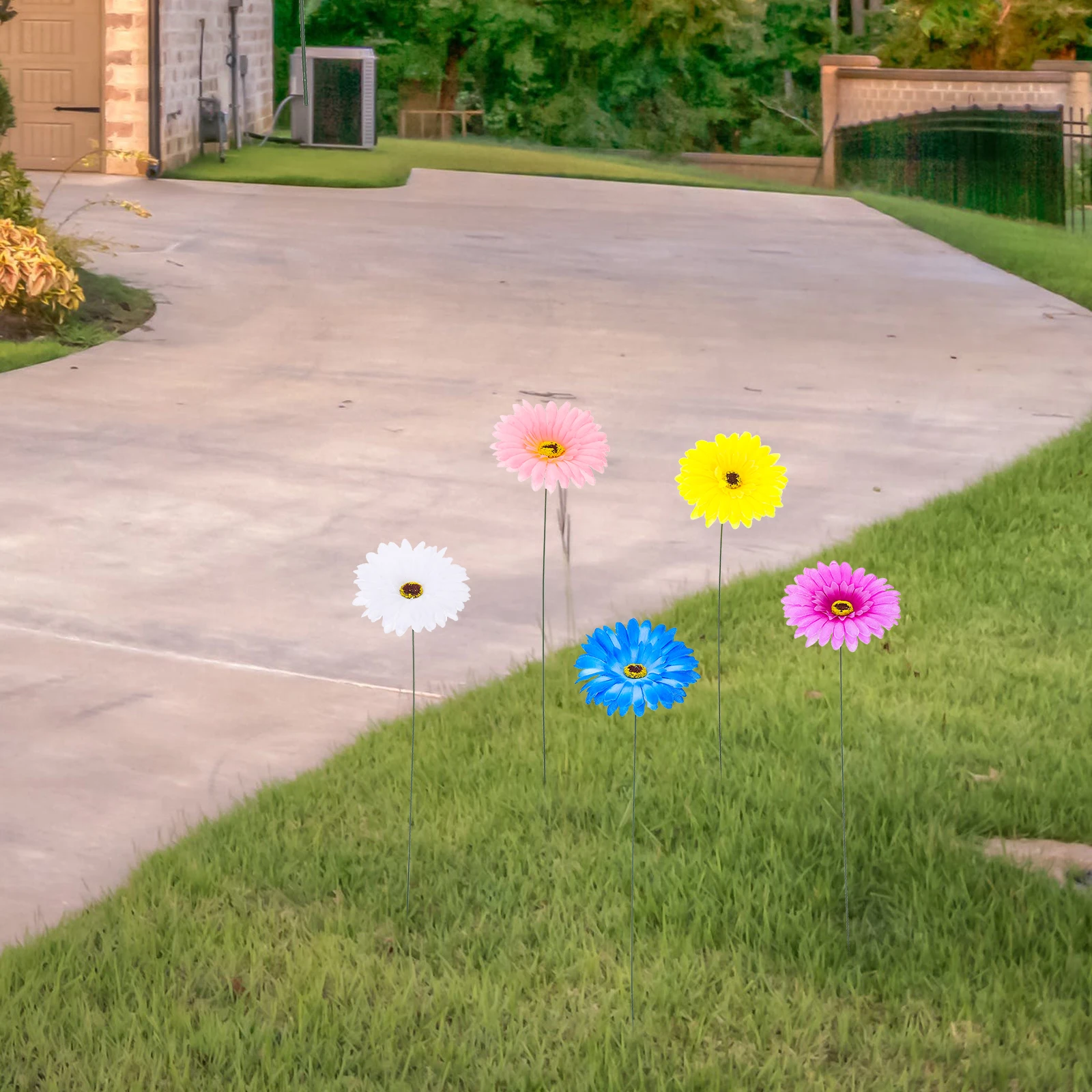 5 قطع من أوتاد الجربيرا الاصطناعية تصميم ديزي واقعي ديكور حديقة حديدية متينة لتزيين المناظر الطبيعية في ساحة الحديقة والفناء