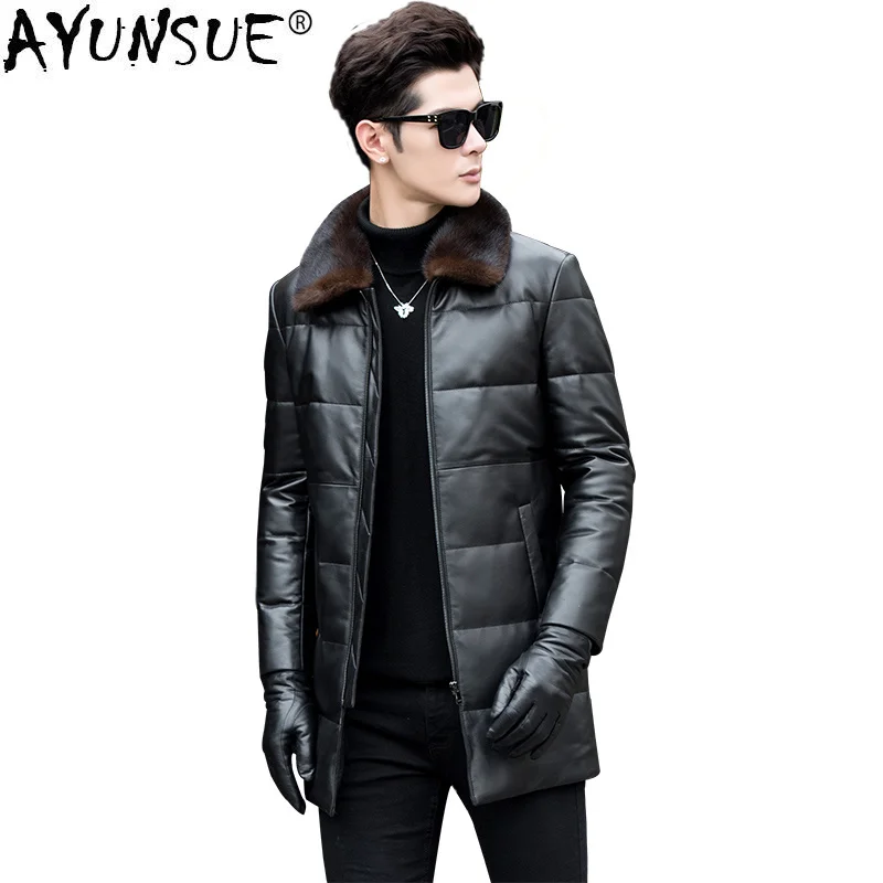 

Genuine Leather Jacket Men Winter Duck Down Sheepskin Coat Mink Fur Collar Chaqueta Cuero Hombre 8027 KJ1503