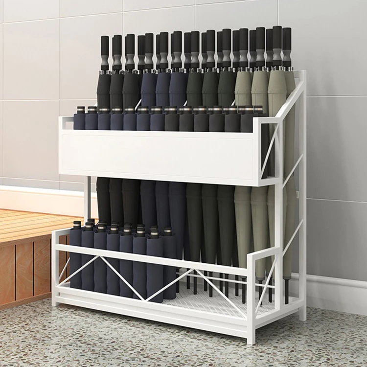 Custom Logo Modern Store Floor Type Big Size Iron Metal Craft Movable Folding Umbrellas Stand Holder Storage Display Rack Public