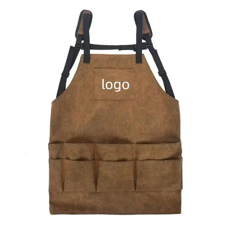 

Thick Canvas Shoulder Strap Apron Woodworking Bar Outdoor Tool Apron Barber Shop Workwear Personalized Customization Logo