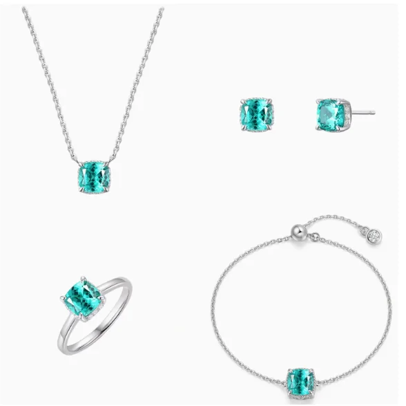 Four-claw Sugar Cube Set - Paráiba Pendant Necklace, High-Carat Diamond Ring - Women's Party/Birthday Jewelry Set (4 pieces)